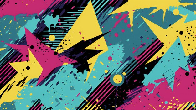 Photo colorful pattern with different designs on a yellow and blue space