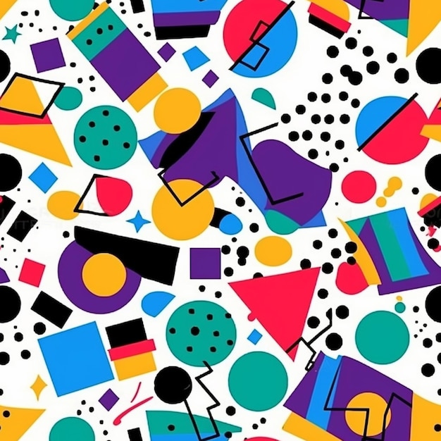 A colorful pattern with different shapes and colors.