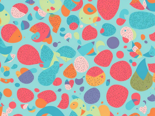 A colorful pattern with fish and shells.