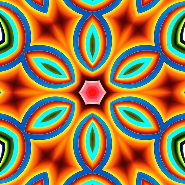 A colorful pattern with a flower in the center.