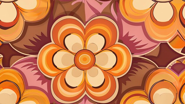 a colorful pattern with a flower design in orange yellow and orange