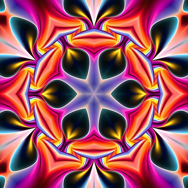 A colorful pattern with a flower in the middle.