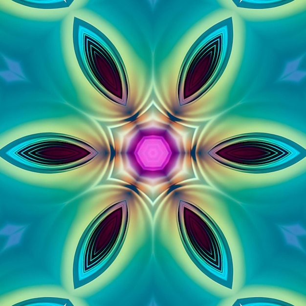 A colorful pattern with a flower in the middle.