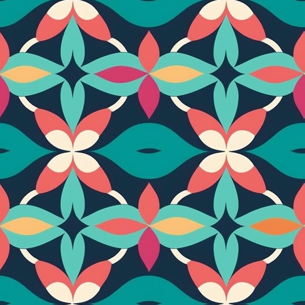 A colorful pattern with a flower in the middle.