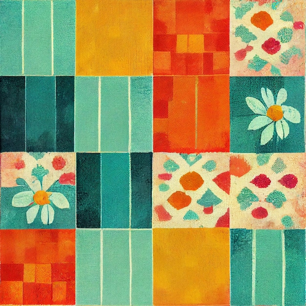 Photo a colorful pattern with a flower pattern in green, orange, and yellow.