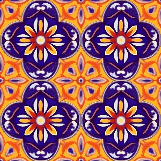 A colorful pattern with a flower on a yellow background generative ai