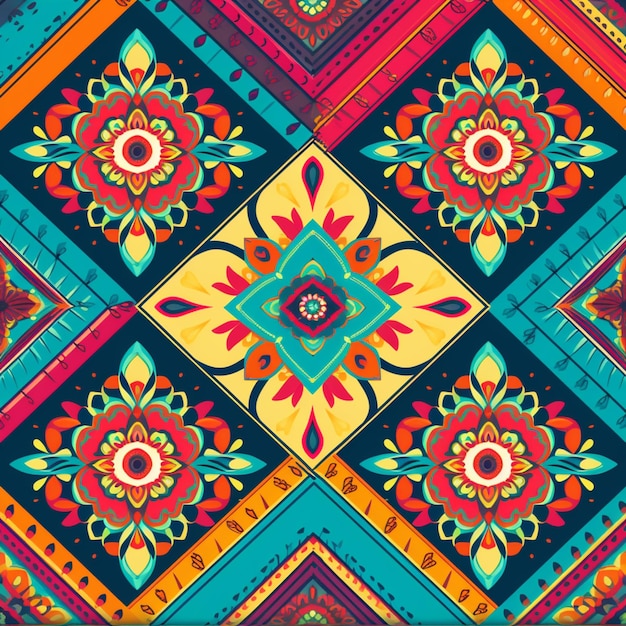 A colorful pattern with a flower.