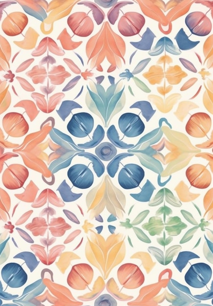 A colorful pattern with flowers and leaves on a white background generative ai