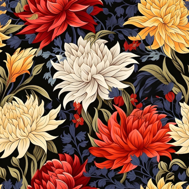 a colorful pattern with flowers and leaves.