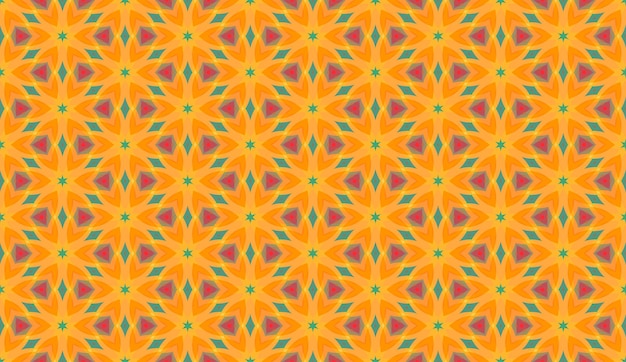 A colorful pattern with a geometric design in orange, green, and blue.