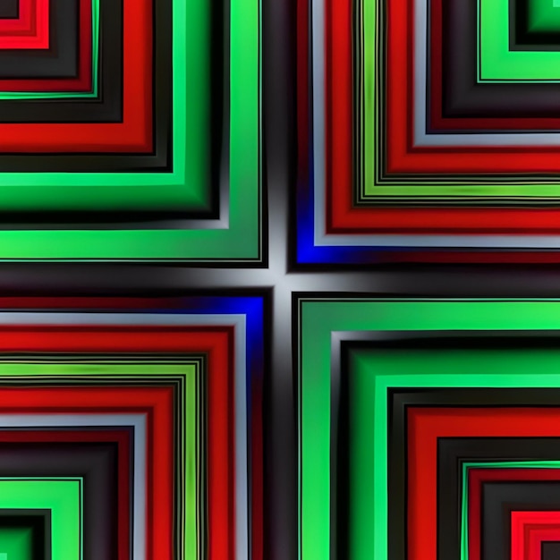 A colorful pattern with green, red, and blue squares.