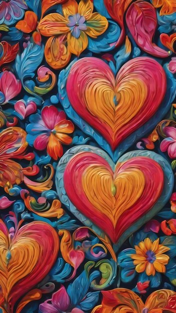 A colorful pattern with a heart in the middle