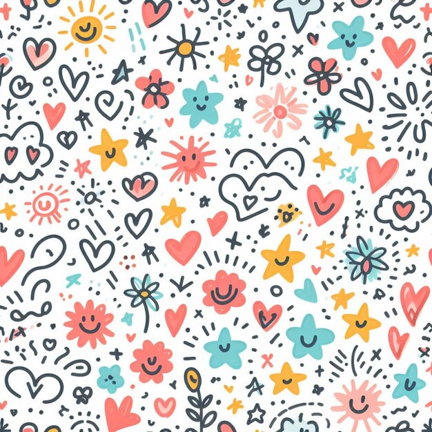 a colorful pattern with hearts and flowers