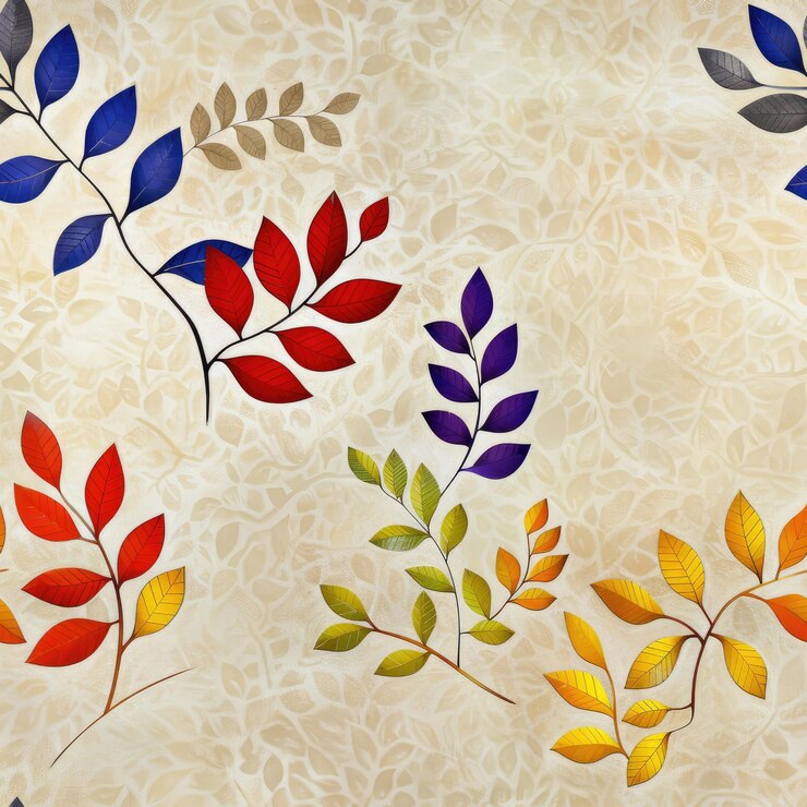 फोटो a colorful pattern with leaves and flowers on it