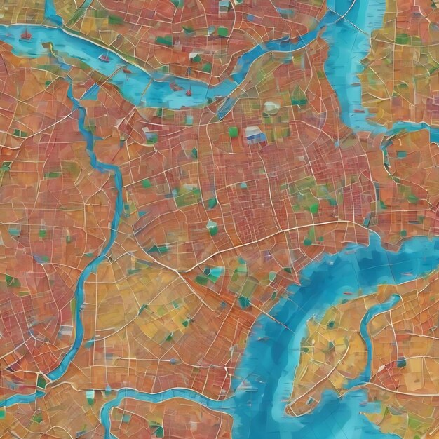 地図とマーカーが描かれたカラフルなパターン