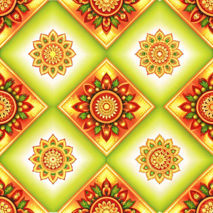 फोटो a colorful pattern with a pattern of flowers and leaves
