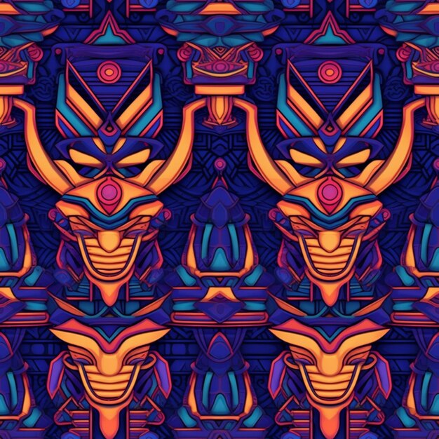 Photo a colorful pattern with a stylized design of a horned head generative ai