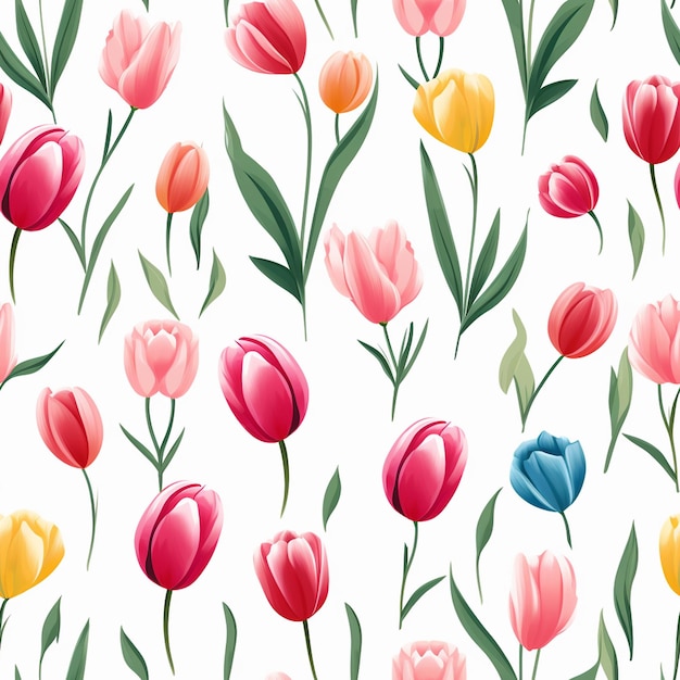 Photo a colorful pattern with tulips on a white background.