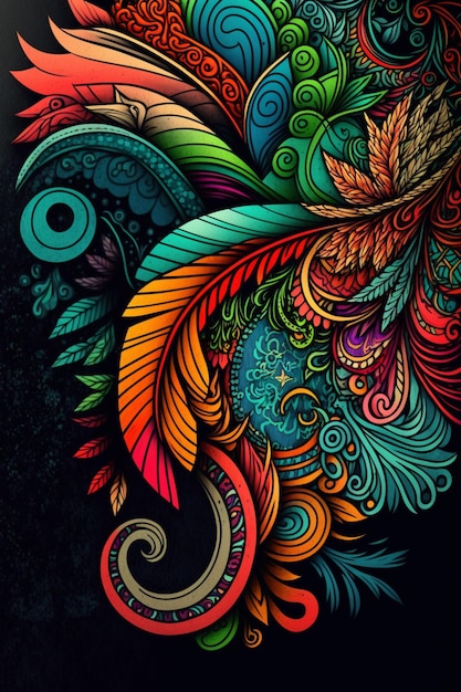 깃털이라는 단어가 있는 다채로운 패턴