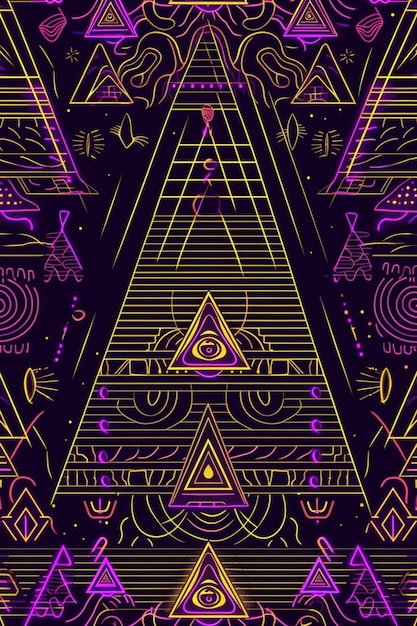 A colorful pattern with the word pyramid on it