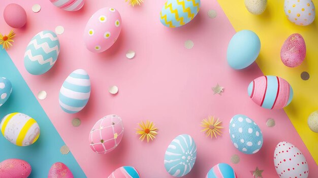 Colorful Patterned Easter Eggs on Dual Background