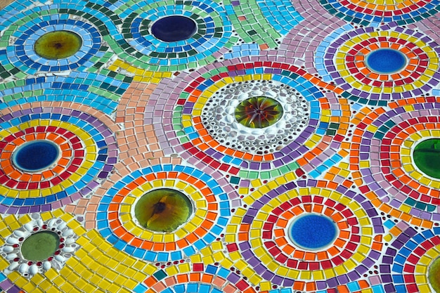 Colorful patterns of beautiful ceramics on the walkway.