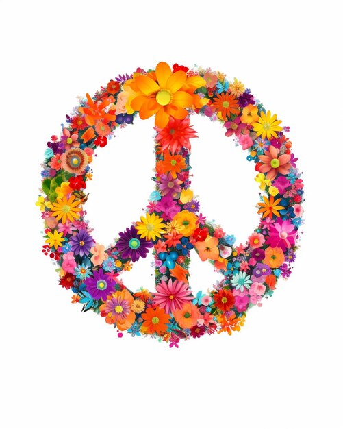 Photo a colorful peace sign made of flowers.