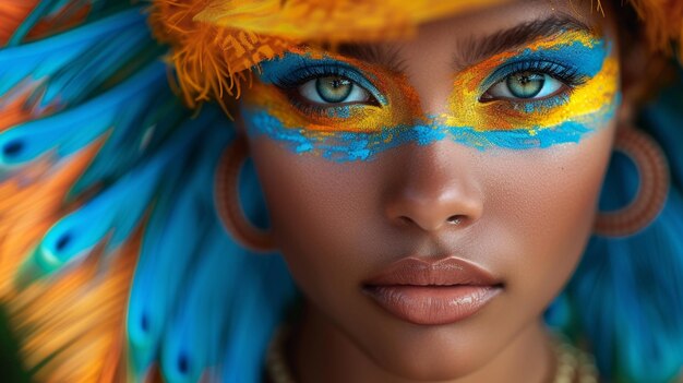 Colorful Peacock Feather Inspired Eye Makeup on a Woman