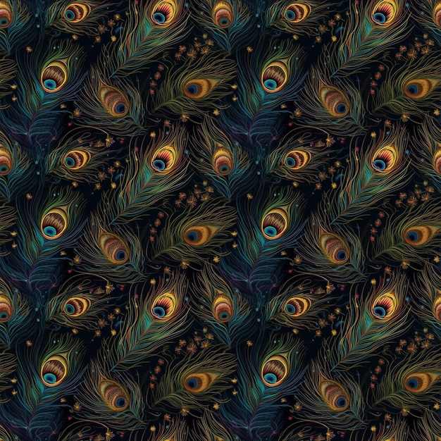 Photo a colorful peacock pattern with feathers on a dark background.