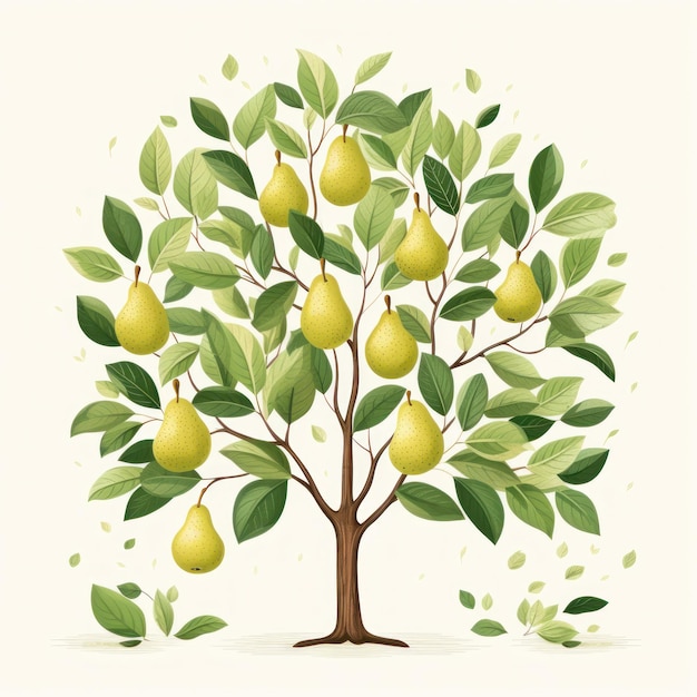 Colorful Pear Tree Clipart for Toddler Book on White Background AI Generated