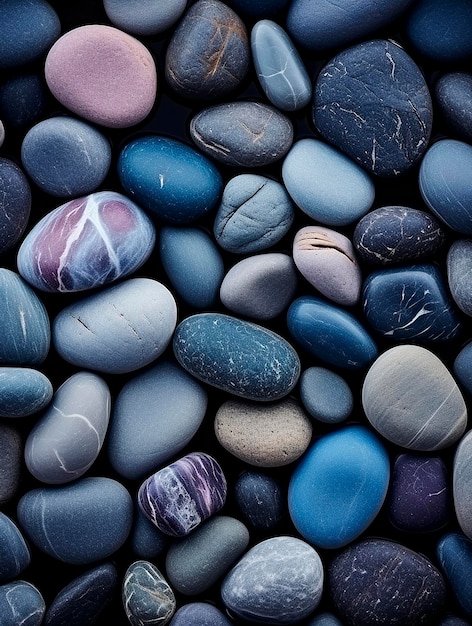 Colorful pebble stones background Top view Toned