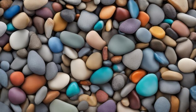 Colorful pebbles as background top view closeup