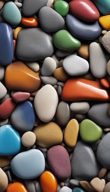 Colorful pebbles background 3d render top view