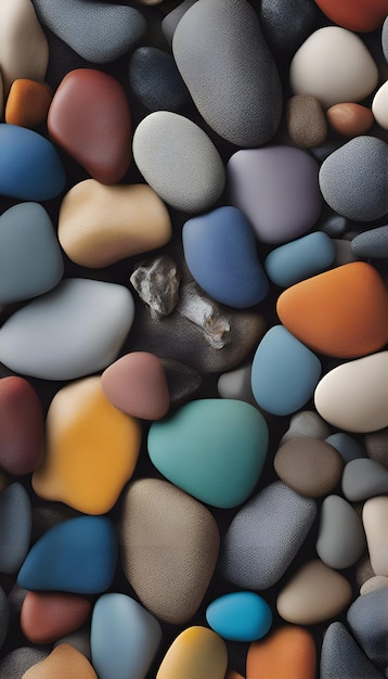 Photo colorful pebbles background 3d render top view