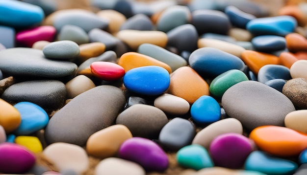 Photo colorful pebbles background close up view of colorful pebbles