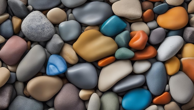 Colorful pebbles background Top view 3d rendering