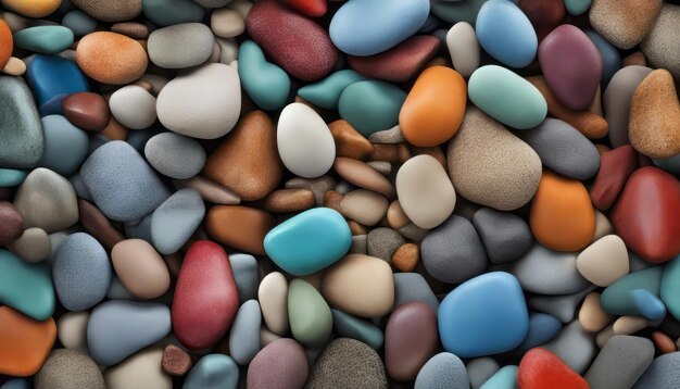 Colorful pebbles background top view 3d rendering