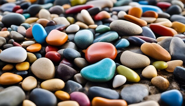 Colorful pebbles on the beach closeup of photo