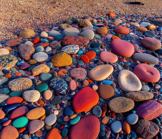 Foto ciottoli colorati sulla spiaggia