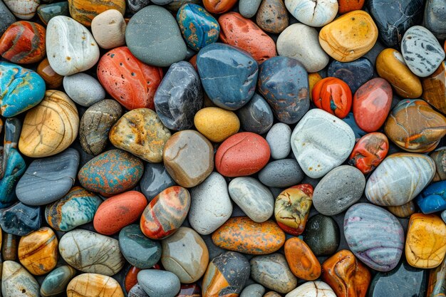 Photo colorful pebbles texture assorted small stones background multicolored rocks closeup for