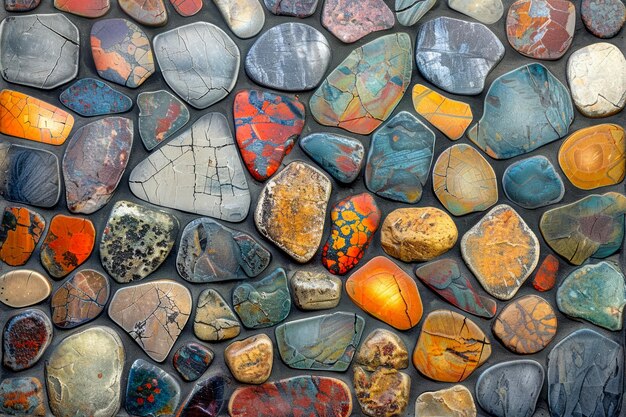 Photo colorful pebbles texture background assorted polished stone collection for landscaping and interior
