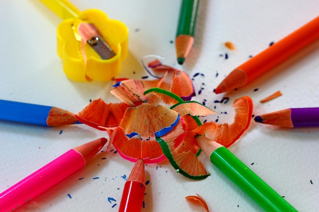 Colorful pencil shaves