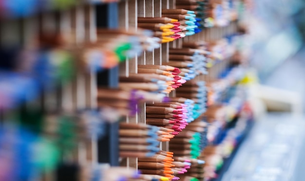 Photo colorful pencils in art store