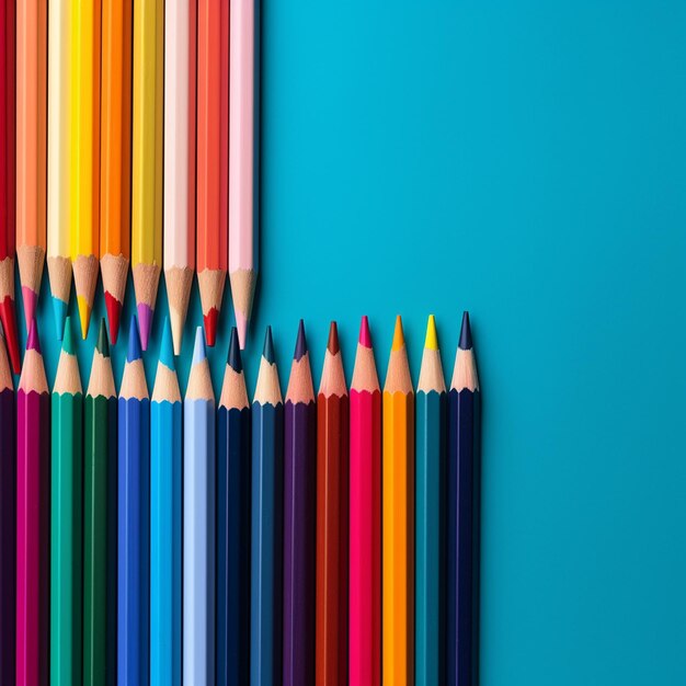 A colorful pencils on blue background