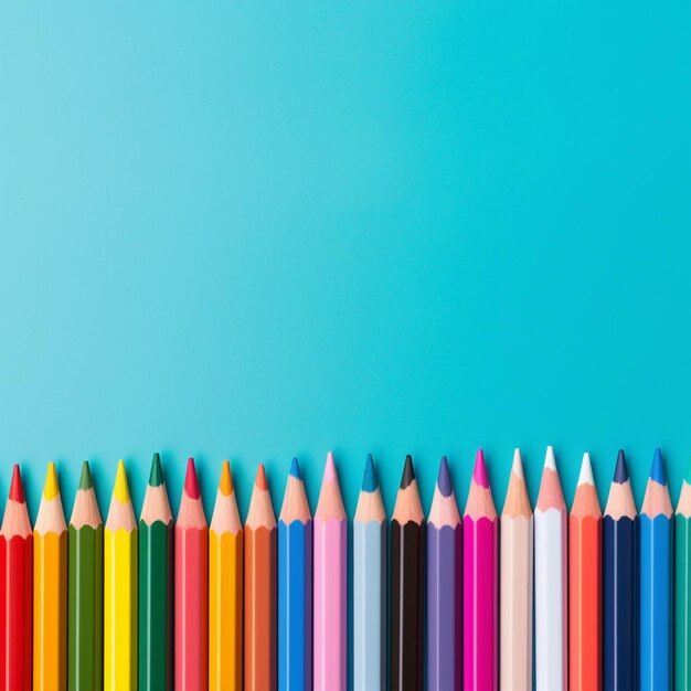 A colorful pencils on blue background