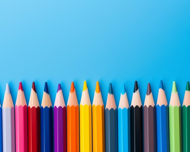 A colorful pencils on blue background