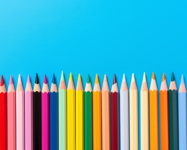 A colorful pencils on blue background