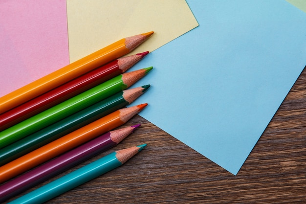 Colorful pencils and memo stickers