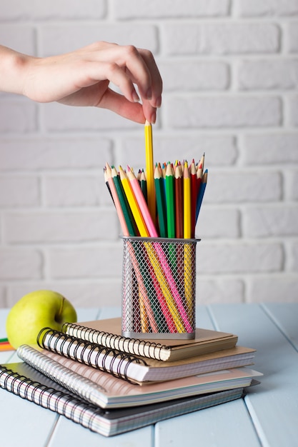 Colorful pencils in modern classroom