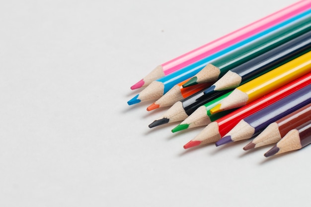 Colorful pencils on the white background, For kids drawing